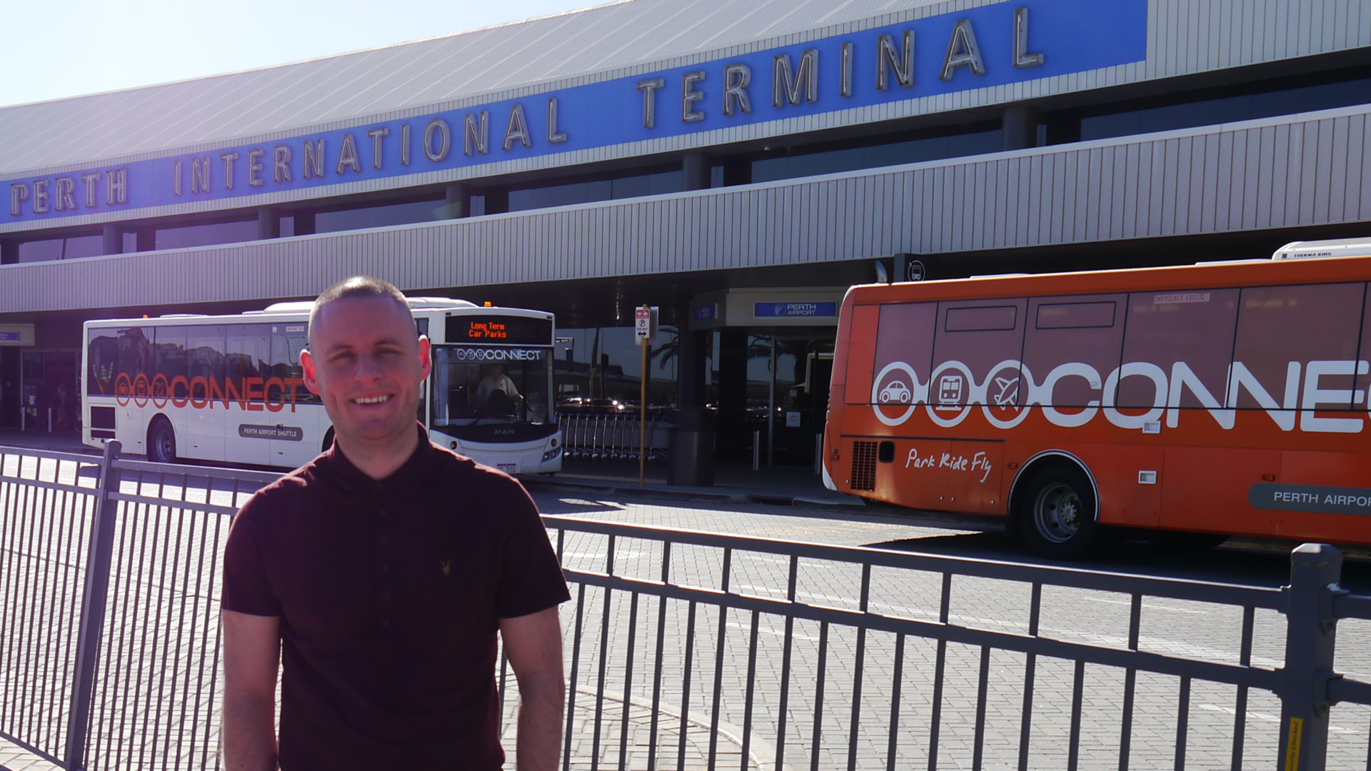 Perth airport - I managed a smile but was still upset about my stamp!
